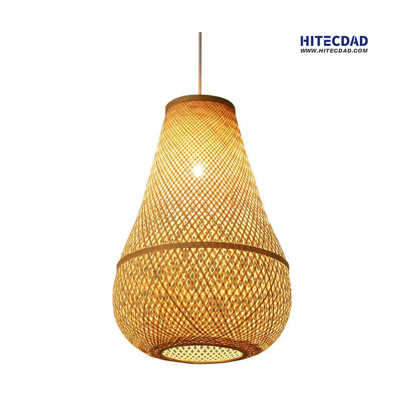 Ovalus japoniško stiliaus sodo bambuko pakabinamas šviestuvas