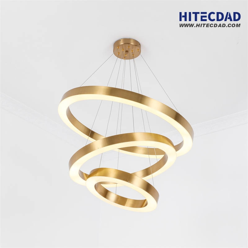 Brass colored sales office sand table round chandelier