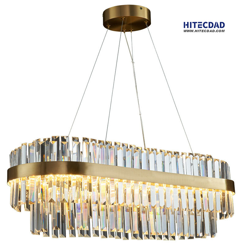 Light Luxury Postmodern Minimalist Oval Stainless Steel Crystal Pendant Light