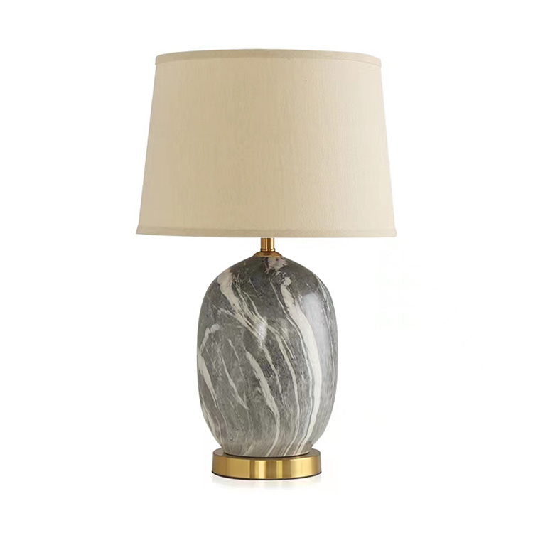 HITECDAD Lampa tal-Mejda American Countryside Drapp taċ-ċeramika abjad Lampshade Desk Light Living Room Table Light