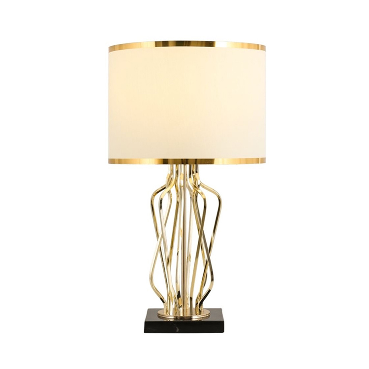 Minimalistická noční lampa s dutým podstavcem HITECDAD se stínidlem z látky se zlatým okrajem
