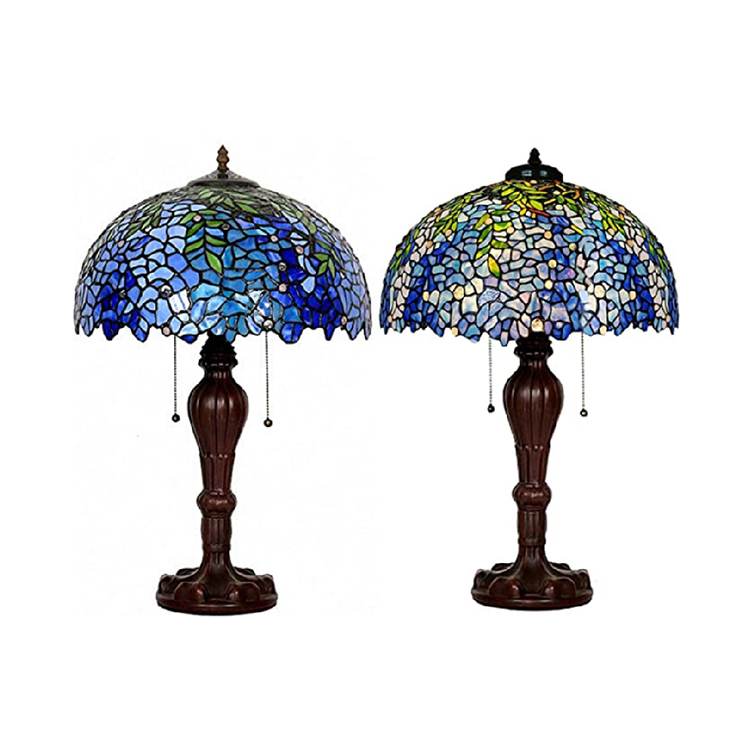 HITECDAD Lampă de masă Tiffany, tradițională, mov, vitraliu, glicine