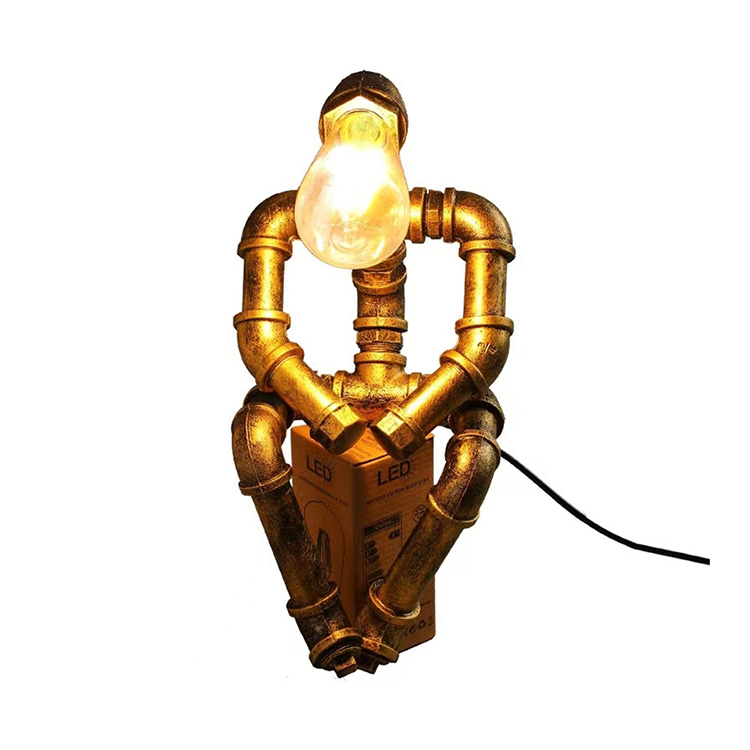 HITECDAD Ретро Индустриаль Steampunk Өстәл лампасы - Бүлмә декоры өчен борыңгы тимер робот металл торба өстәл лампасы.