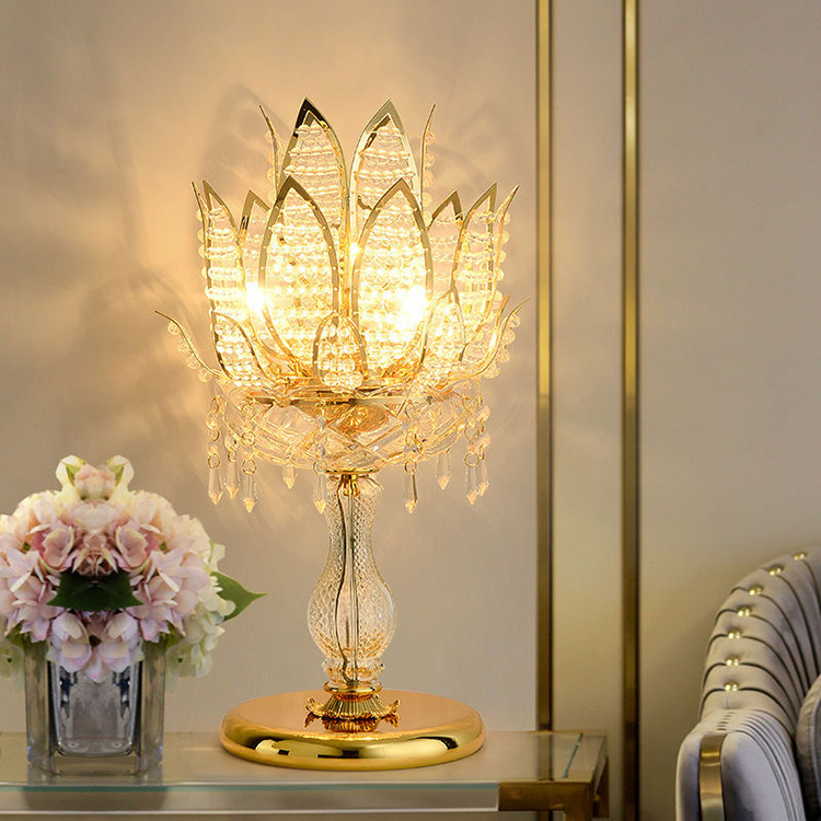 HITECDAD Crystal Lotus Flower Table Lamp Lamp Bedside Desk Nightstand Lamp