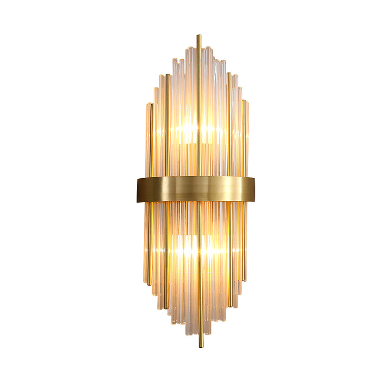 Hitecdad Crystal Gold Wandkandelaar Elegante luxe geborsteld messing make-upspiegellamp Indoor wandmontage lamp voor hal restaurant slaapkamer