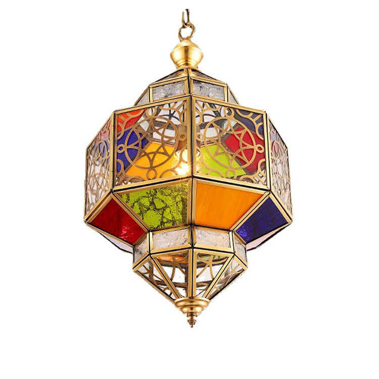 HITECDAD Mezquita árabe islámica de fantasía retro personalizada Candelabros de vidro colgantes feitos a man de cores