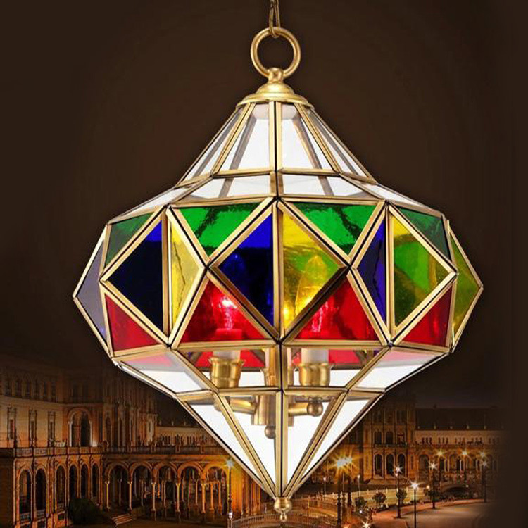 HITECDAD glasskärm arabisk lampa retro lyktljus lyxig guld koppar ljuskrona vardagsrum restaurang taklampa