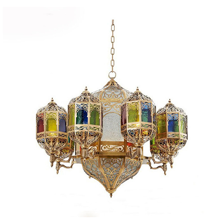 HITECDAD Manĝoĉambro plena kupra lampo velda arto kupra florlustro maroka araba stilo kolora lustro