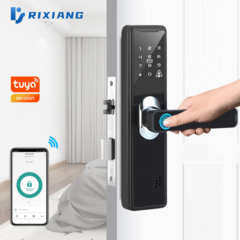 Tuya App fingerprint smart Door Lock rfid keyless gate hotel glass mortise motlakase WIFI Remote Home Electronic Digital Fingerprint Door Lock with Tuya App Featured Image