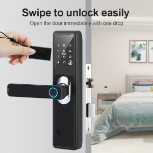 Tuya Aplikasi Sidik Jari Smart Door Lock rfid tanpa kunci gerbang hotel kaca tanggam listrik WIFI Remote Home Elektronik Digital Fingerprint Door Lock dengan Tuya App