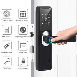 Tuya App fingerprint smart Door Lock rfid keyless poarte hotel glêzen mortise elektryske WIFI Remote Thús Elektroanysk Digitaal Fingerprint Door Lock mei Tuya App