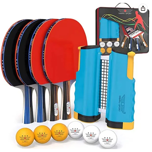 Ping Pong Paddles Set – Professional Table Tennis Rackets and Balls, Retractable Net with Posts and Storage Case – Pingpong Paddle and Game Table Accessories