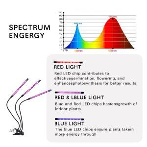 3 Head Grow Lights para sa Indoor Plants nga adunay Red Blue Spectrum Adjustable Gooseneck Glow Light