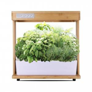 Nature Bamboo Frame Smart Hydroponics Growing System with LED Plant Grow Light