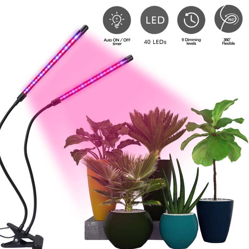 Світлодіодний світлодіодний світильник із 2 головками, 360 градусов і 18 Вт, професійний світильник для рослин, повний спектр для кімнатних рослин.