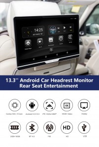 Monitor de reposacabezas de coche Android 9,0 de 13,3 pulgadas HD 1080P Monitor táctil de vídeo WIFI/USB/BT/SD/FM Reproductor de vídeo MP5