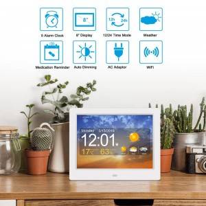 8 tums LCD WiFi väderprognos väggfäste digital kalenderdagklocka Medicinpåminnelse smart väckarklocka för gammal demens