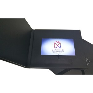 IDW Prenosni usnjeni reklamni LCD zaslon video knjižica brošura s srebrno stiskano in žepom
