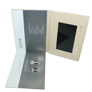 Fullet de llibret de vídeo d'impressió CMYK de diverses pàgines LUXUS A5, correu electrònic de vídeo LCD recarregable per a comercials