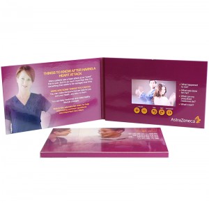 Astrazeneca 7-palčna video poslovna brošura z zaslonom na dotik s trdimi platnicami in žepom za vizitke
