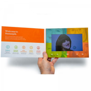 Customize Menu Ui Maart expandéieren Touchscreens Bild Video Spiller Brochure 7 Zoll Video Flyer Dossier