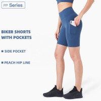 High Waist Elastic Skinny Biker Shorts With Pocket
