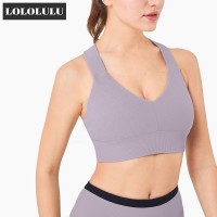 High Impact Ribbed Cross Wide Straps Sports Bra