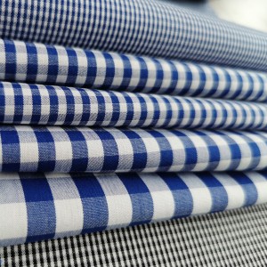 100% cotton navy blue check/plaid shirt fabric