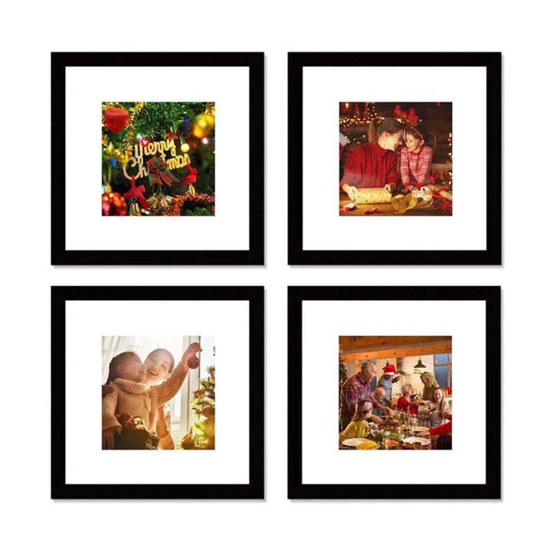 12×12 inches Black Frame Gallery with Mat – 4 Pieces
