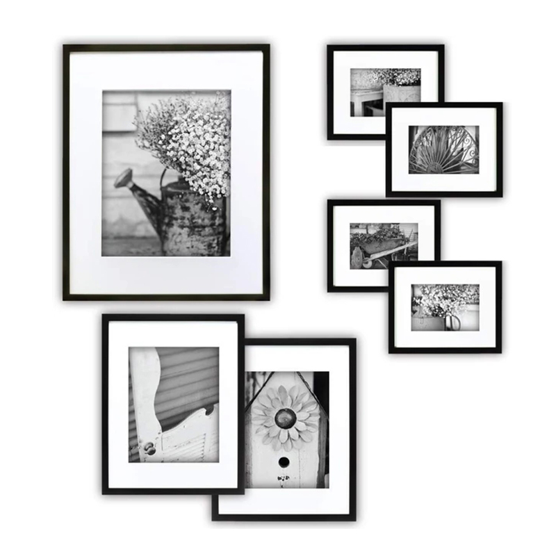 Multiple Sizes Wall Frame Set na may White Removable Matted- 7 Pieces