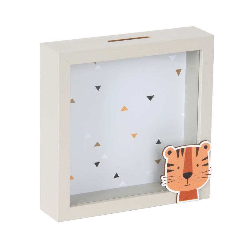 Marco de caja de sombra 3D de alcancía de caja de dinero de vidrio de madera DIY
