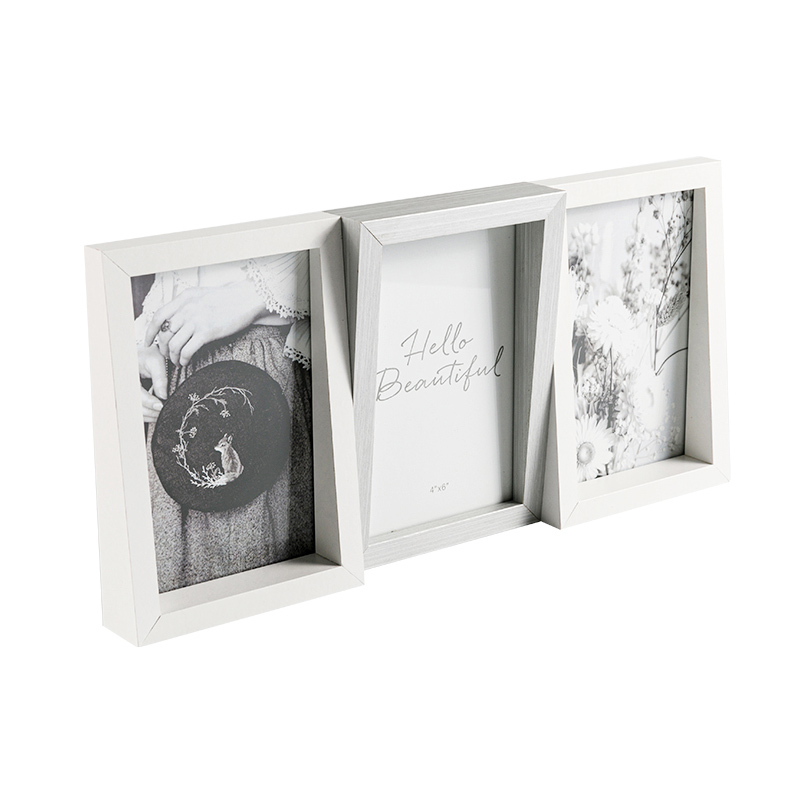 Marc de fotos de collage de 3 peces de color blanc i plata de 4 x 6 polzades amb frontal de vidre real