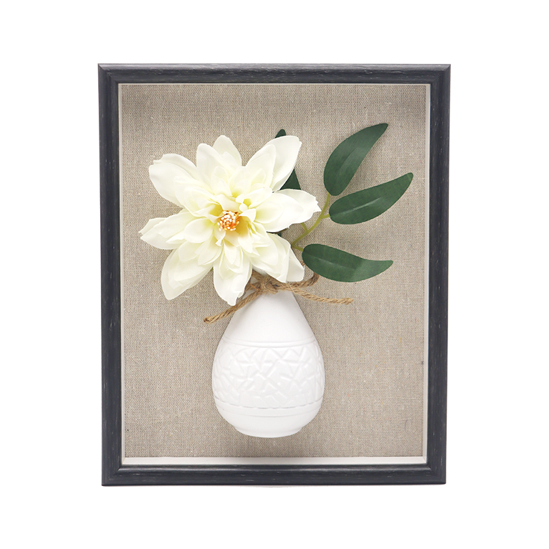 Deep Lined Shadow Box Wood Picture Frame Decor na may Flower Vase