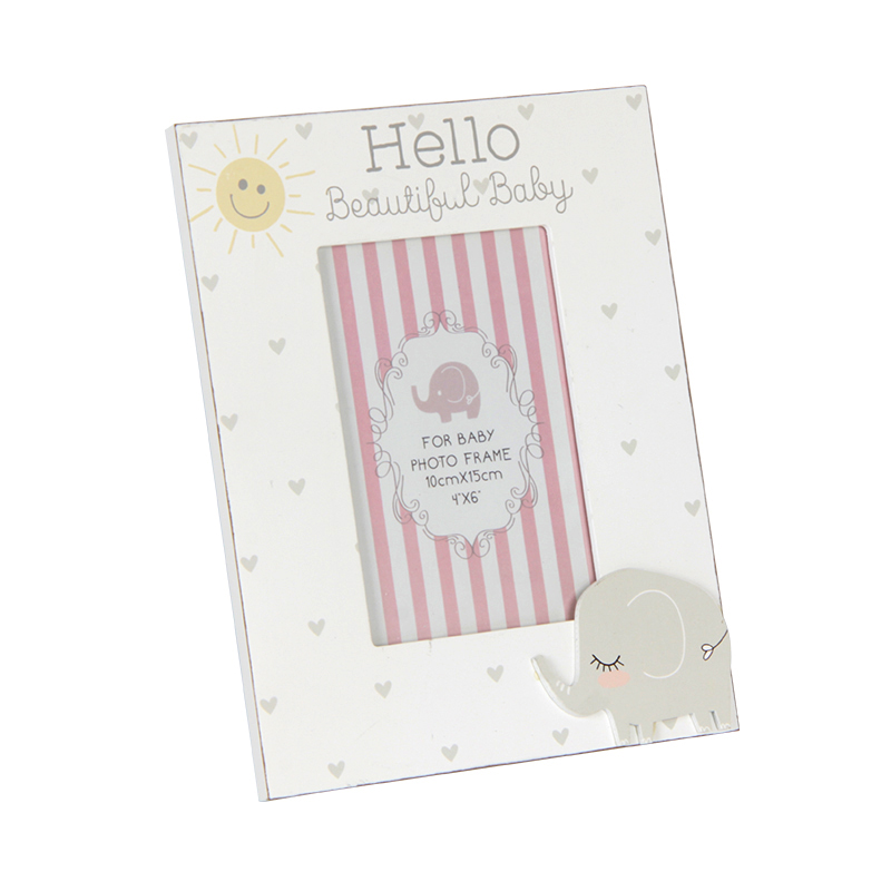 4x6 inci White Sentimen Baby Picture Frame Dengan Elephant Patch, Display on Tabletop, Desk