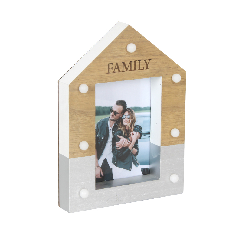 Globok okvir za fotografije v obliki hiše LED lesene barve Okvir za slike