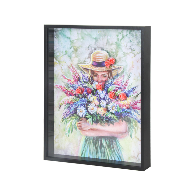 Girl Bouquet Black Wood Photo Frame Shadow Box Display Case