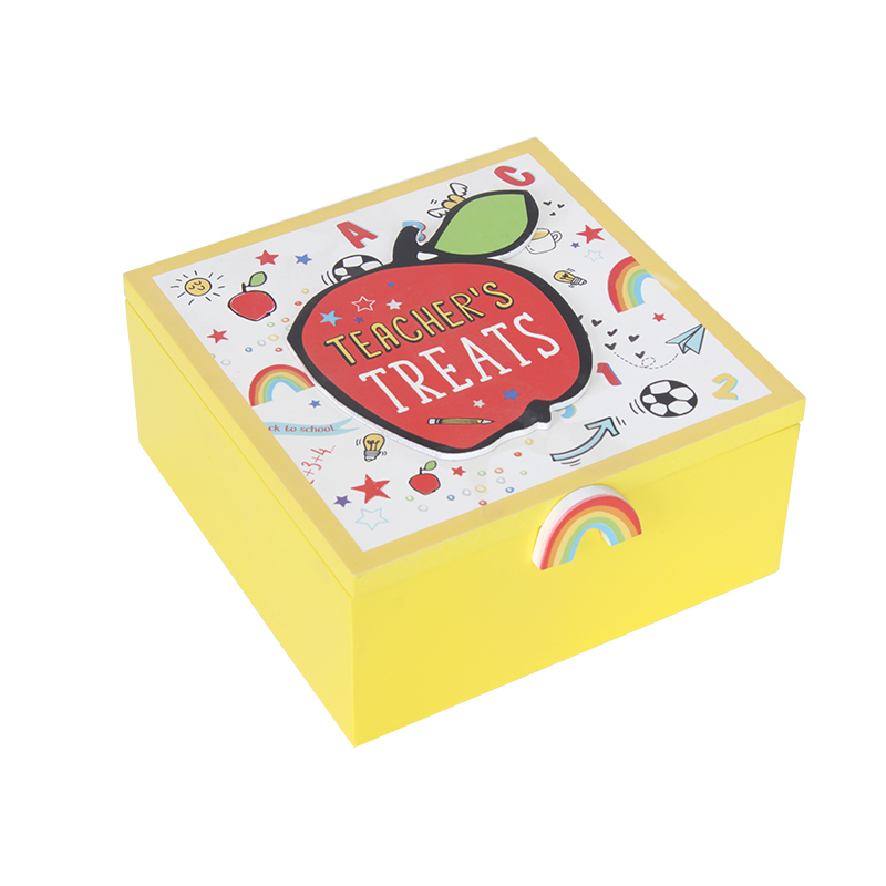 Жинн гэрийн шар будгаар будсан модон хадгалах хайрцаг Тагтай гоёл чимэглэлийн бэлэг дурсгалын хайрцаг