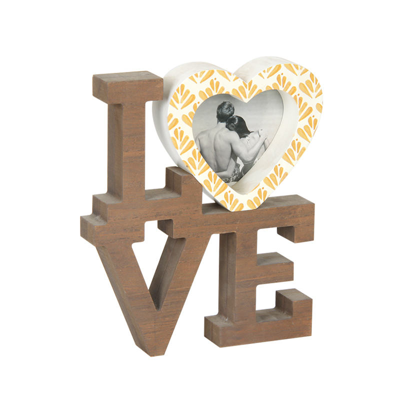 Jinn Home LOVE koka burtu zīmes ar sirds foto rāmi