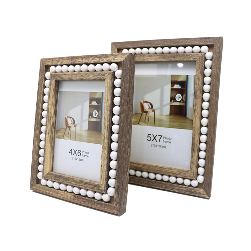 4x6 инча дървена креативна рамка за снимки с бял перлен декор