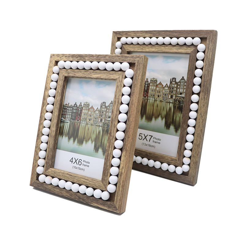 5x7-palčni leseni okvir za fotografije z belim bisernim dekorjem v barvi temnega lesa