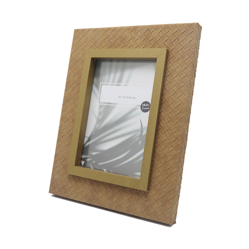 Cadre de photo enveloppé de cuir en bois de décor à la maison de couleur brune