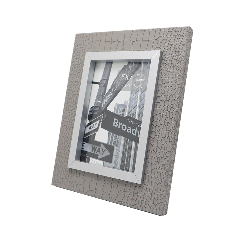 Marco de fotos envuelto en cuero de madera para decoración del hogar con diseño de grietas grises