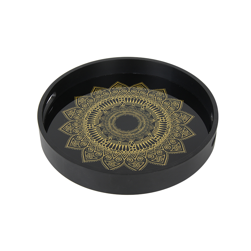 Wholesale Eco-friendly Black Round Square Glass At Wooden Serving Tray