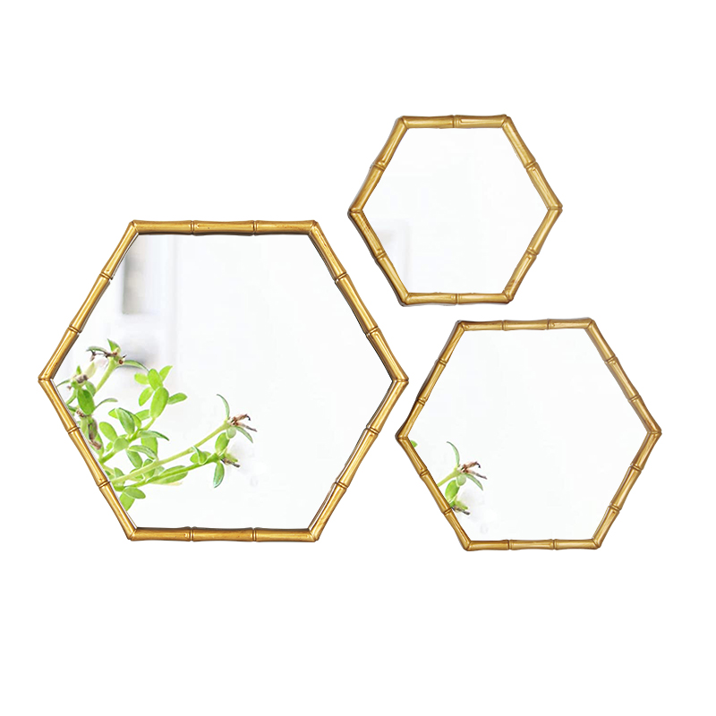 Set di 3 specchi appesi à u muru in bambù Hexagon d'oru