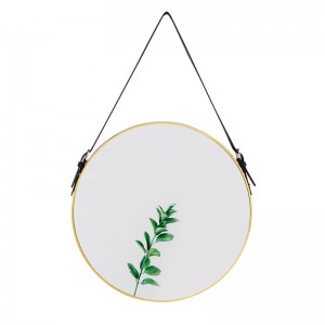 Metal Round Wrought Iron Design Decorative Wall Mirror na may Leather Strap