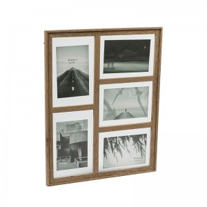 Marc de fotos de collage de paret de color marró amb cinc pantalles d'imatges de 4×6