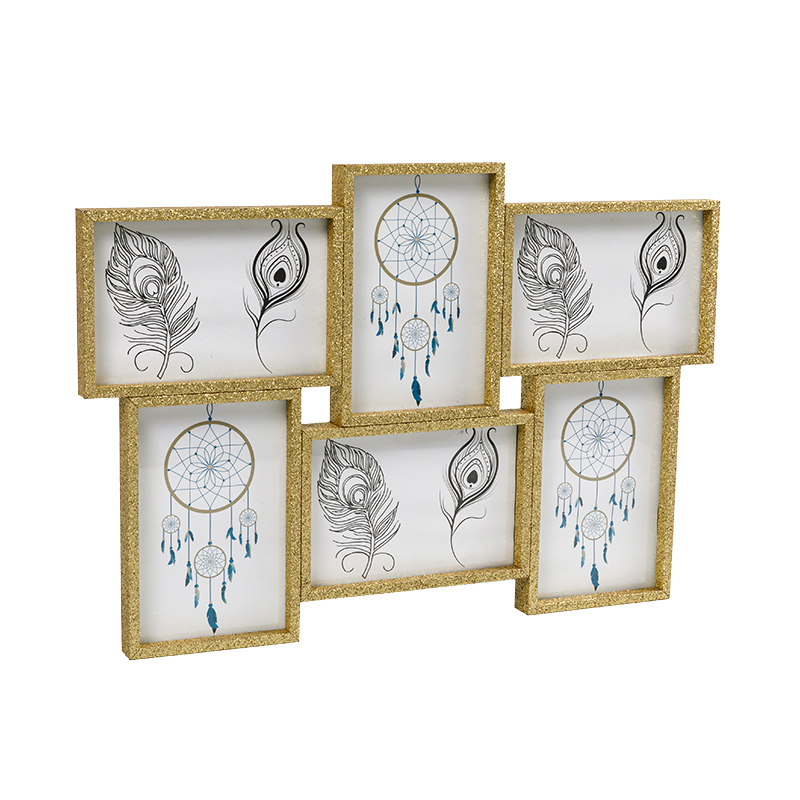 Cornice per foto con collage da parete creativo in oro con sei display per foto da 4 x 6 pollici