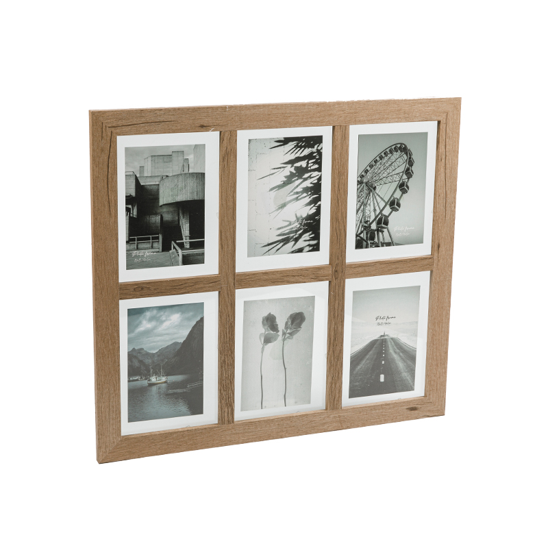 Marco de fotos de collage de pared marrón rústico con seis pantallas de 4 × 6