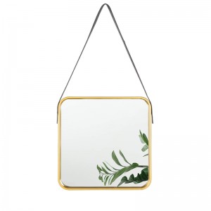 Menggantung Cermin Dinding Persegi Emas di Bilik Mandi & Bilik Tidur Dengan Tali Kulit
