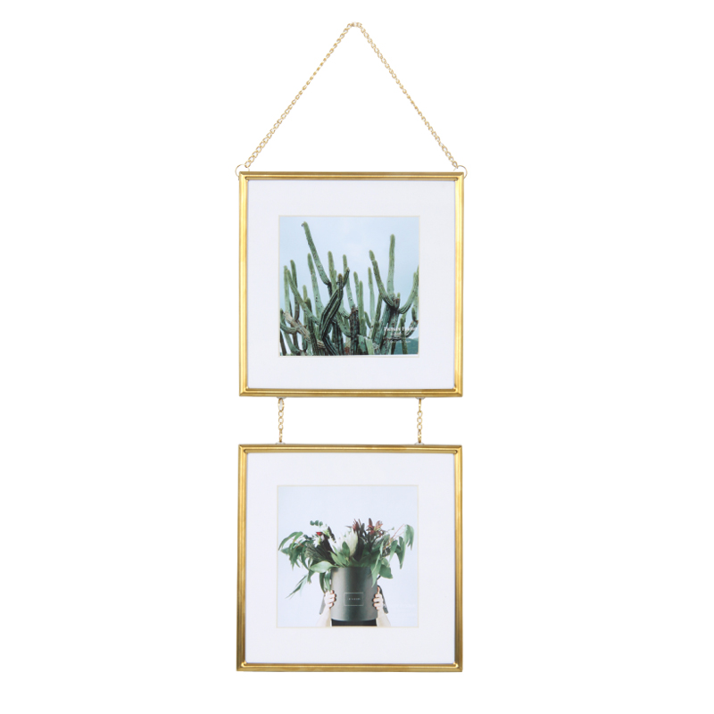 Double Couplets Chain Sambungan Square Gold Floating Metal Picture Frames